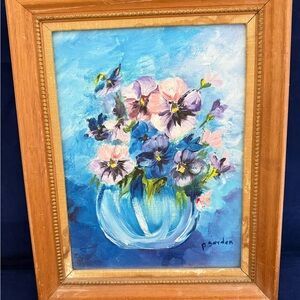 Original Floral Oil Painting in Blue Vase - Signed P. Snyder
